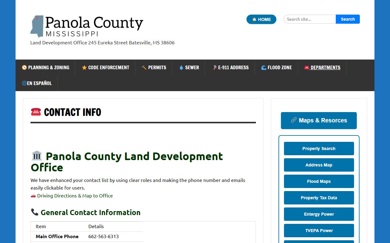 Panola County official contact page listing Circuit Clerk and court office phone numbers