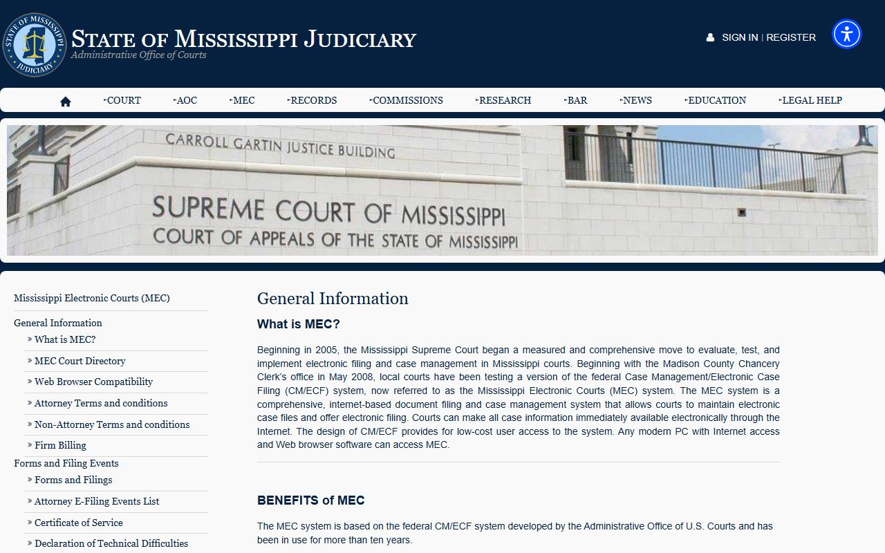Mississippi Electronic Courts general information for Panola County court records