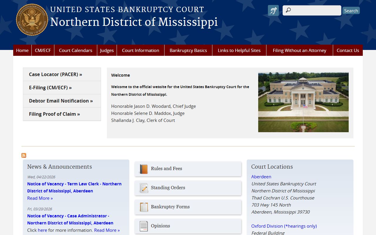 Panola County federal court records U.S. Bankruptcy Court Northern District of Mississippi site