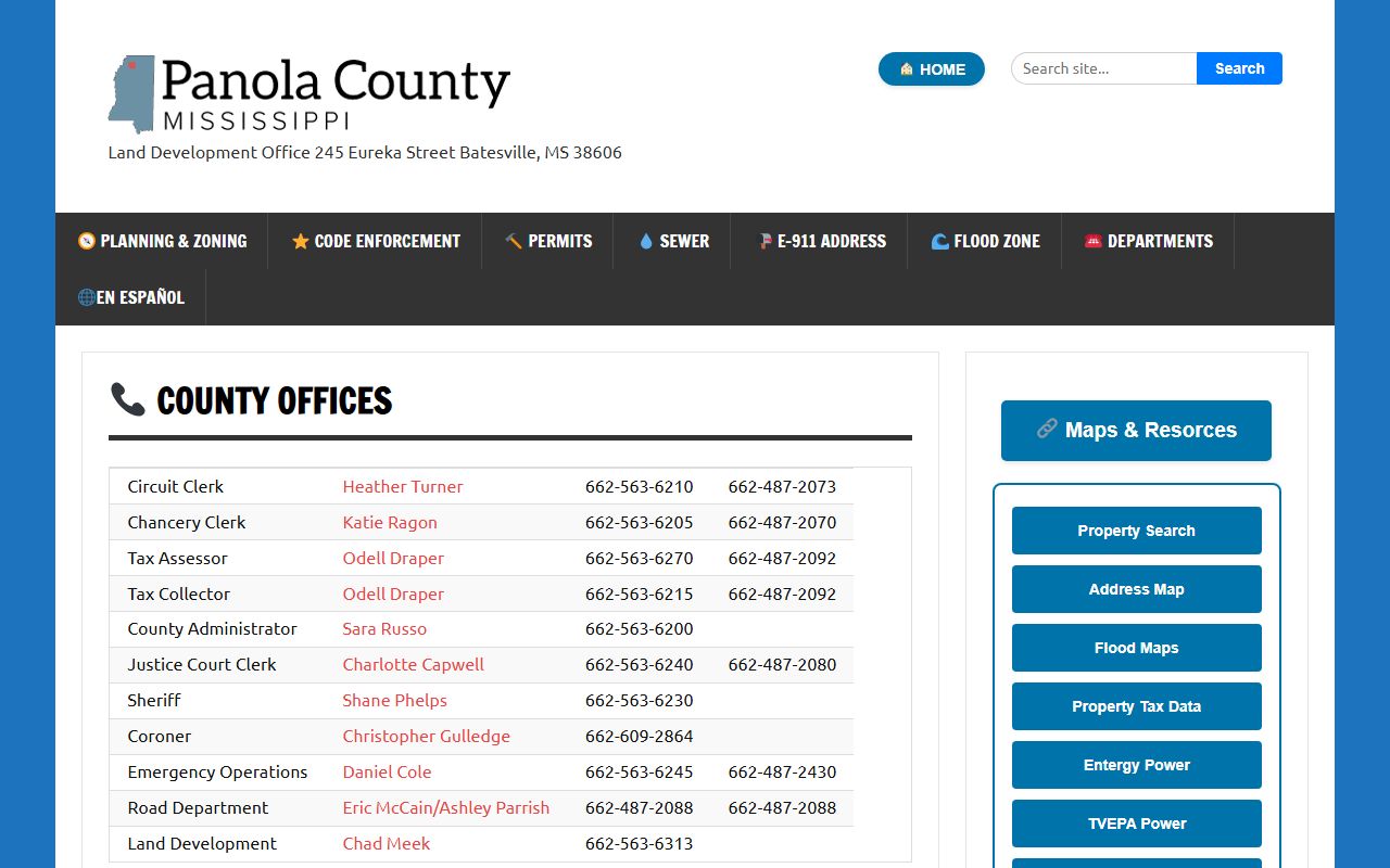 Panola County office roster showing which clerk holds which court record