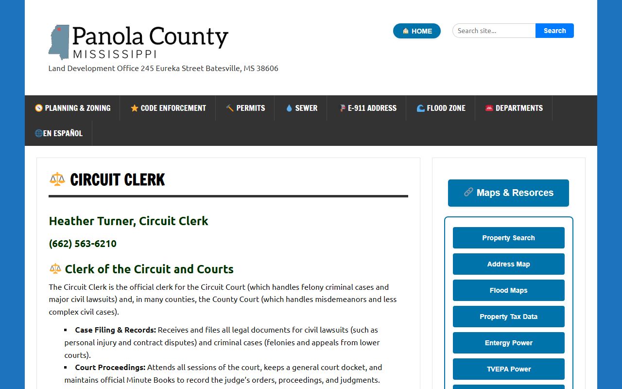 Panola County Circuit Clerk court records and copy fee contact