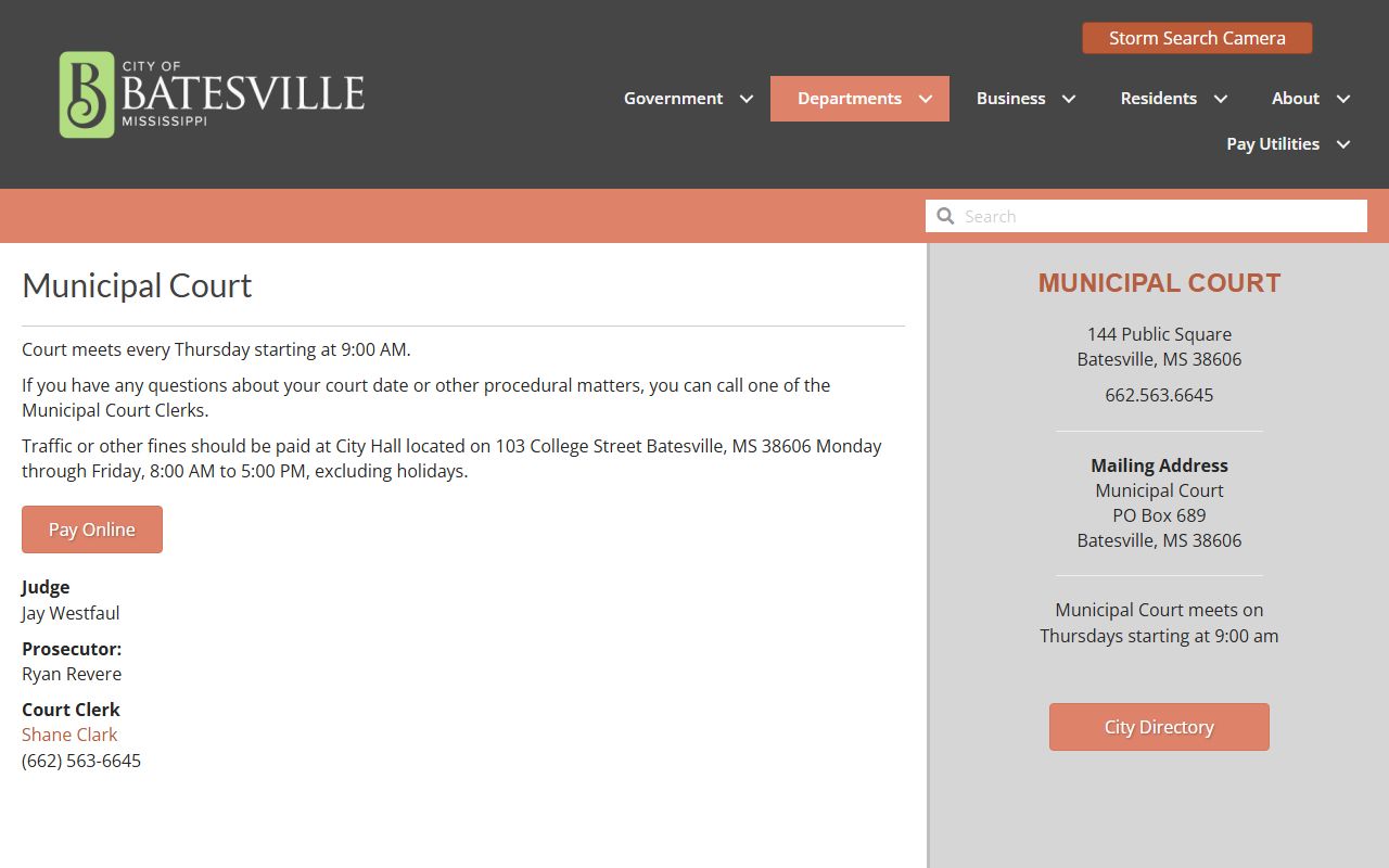 Panola County traffic court records and City of Batesville Municipal Court page