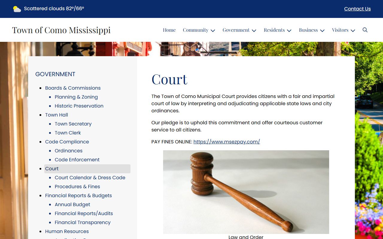 Panola County traffic court records and Town of Como Municipal Court page